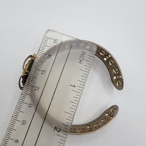 Vintage Gold-Tone Metal Cuff Bracelet With Black White Cameo Embellishment - Picture 3 of 4